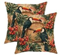Lot de 2 housses de coussin décoratives toucan en velours doux et lavables pour salon, chambre à coucher, loft, bureau, voiture, 30,5 x 30,5 cm, vert été