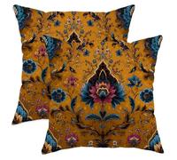 Lot de 2 housses de coussin décoratives vintage à motif floral jaune moutarde - Décoration rustique d'automne pour maison, canapé, lit, canapé, 35,6 x 35,6 cm