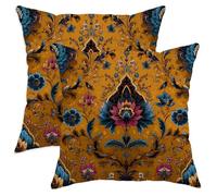 Lot de 2 housses de coussin décoratives vintage à motif floral jaune moutarde - Décoration rustique d'automne pour maison, canapé, lit, canapé, 40,6 x 40,6 cm