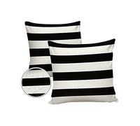 Lot de 2 Housses de Coussin d'extérieur imperméables en Polyester à Rayures Noires et Blanches - 40,6 x 40,6 cm - pour terrasse, canapé - Motif géométrique