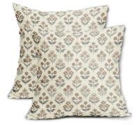 Lot de 2 housses de coussin d'extérieur résistantes à l'eau avec fermeture éclair - Motif botanique marron - Avec fermeture éclair - Bords sur mesure - Protection solaire (12)