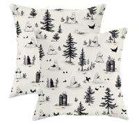 Lot de 2 housses de coussin d'Halloween carrées décoratives effrayantes pour canapé, lit, 45,7 x 45,7 cm - Imprimé fantôme noir et chauve-souris