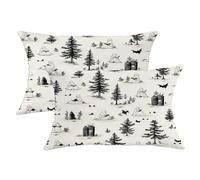 Lot de 2 housses de coussin d'Halloween carrées décoratives effrayantes pour canapé, lit, 50,8 x 30,5 cm - Imprimé fantôme noir et chauve-souris