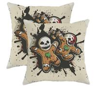 Lot de 2 housses de coussin d'Halloween carrées pour décoration d'intérieur Motif zombie pain d'épice Beige 50,8 x 50,8 cm