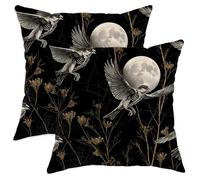 Lot de 2 housses de coussin d'Halloween décoratives motif oiseau noir et lune, style rustique effrayant pour maison, canapé, lit, canapé, 45,7 x 45,7 cm