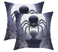Lot de 2 housses de coussin d'Halloween motif araignée sombre et lune, décoration rustique effrayante pour maison, canapé, lit, canapé, 30,5 x 30,5 cm