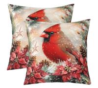 Lot de 2 housses de coussin double face avec flocon de neige cardinal pour enfants, fleur de poinsettia, pomme de pin, feuille de pin, décoration de Noël rustique pour décoration d'intérieur, pour lit