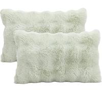 Lot de 2 housses de coussin douces en fausse fourrure polaire, carrée/rectangulaire - Housses de coussin décoratives chaudes pour l'hiver, canapé, sofa, lit (coussin non inclus) (30 x 50 cm, vert)
