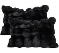 Lot de 2 housses de coussin douces en fausse fourrure polaire, carrée/rectangulaire - Housses de coussin décoratives chaudes pour l'hiver, canapé, sofa, lit (coussin non inclus) (30 x 50 cm, noir)