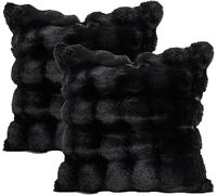 Lot de 2 housses de coussin en fausse fourrure polaire douce, carrée/rectangulaire - Housses de coussin décoratives chaudes pour l'hiver, canapé, sofa, lit (coussin non inclus) (45 x 45 cm, noir)