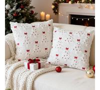 Lot de 2 housses de coussin en forme de béquille de Noël - 45 x 45 cm - Décoration de Noël - Sucre d'orge - Couronne - Blanc - Pour voiture, canapé, chambre à coucher, salon - (C)