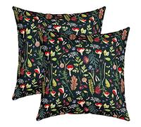 Lot de 2 housses de coussin en forme de champignon sauvage - Motif feuilles botaniques - Pour enfants, adolescents, adultes - Plantes naturelles rustiques - Pour chaises, voiture, lit, 40,6 x 40,6 cm