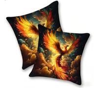 Lot de 2 Housses de Coussin en Lin 40x40cm Taies d'oreiller Carrées Décoratives Douces, Canapé Salon Chambre à Coucher Lit Maison, Style Moderne Décoration Intérieur Extérieur, Eagle Phoenix, C-961