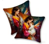 Lot de 2 Housses de Coussin en Lin 40x40cm Taies d'oreiller Carrées Décoratives Douces, Canapé Salon Chambre Coucher Maison, Style Moderne Décoration Intérieur Extérieur, MèRe Et Fils AiléS, C-115