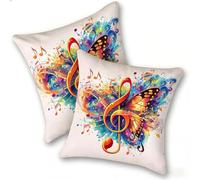 Lot de 2 Housses de Coussin en Lin 45x45cm Taies d'oreiller Carrées Décoratives Douces, Canapé Salon Chambre Coucher Maison, Style Moderne Décoration Intérieur Extérieur, Notes De Papillon, C-322