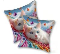 Lot de 2 Housses de Coussin en Lin 50x50cm Taies d'oreiller Carrées Décoratives Douces, Canapé Salon Chambre Coucher Maison, Style Moderne Décoration Intérieur Extérieur, BalançOire pour Chat, C-559