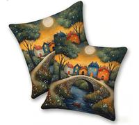 Lot de 2 Housses de Coussin en Lin 50x50cm Taies d'oreiller Carrées Décoratives Douces pour Canapé Salon Chambre à Coucher Lit Maison, Style Moderne Décoration Intérieur Extérieur, Beau Jardin, C-449