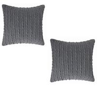 Lot de 2 housses de coussin en tricot torsadé en acrylique tressé avec dos en daim (coussin non inclus) (gris foncé) - 45,7 x 45,7 cm