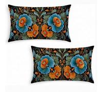 Lot de 2 Housses de Coussin en Velours 40x70cm Fleur - Taie d'Oreiller Décorative Rectangulaire pour Canapé, Salon et Chambre Housse Coussin Noir, Design Double Face Imprimée, Doux et Aesthetic j0-308