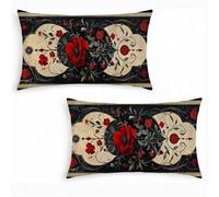 Lot de 2 Housses de Coussin en Velours 50x80cm Fleur - Taie d'oreiller Décorative Rectangulaire pour Canapé, Salon et Chambre Housse Coussin RéTro - Double Face Imprimée, Doux et Aesthetic j0-268