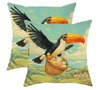 Lot de 2 housses de coussin en velours doux avec fermeture éclair, motif oiseau toucan printanier, 35,6 x 35,6 cm, décoration d'intérieur amusante pour canapé, salon, lit
