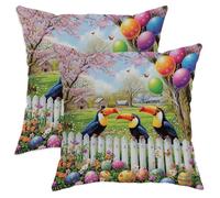 Lot de 2 housses de coussin en velours doux avec imprimé oiseau toucan de Pâques pour canapé, salon, lit - 30,5 x 30,5 cm - Motif oiseau toucan printanier