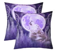 Lot de 2 housses de coussin exotiques bohèmes avec motif de loup et lune de pin, attrape-rêves, pour enfants, adolescents et adultes, 45,7 x 45,7 cm