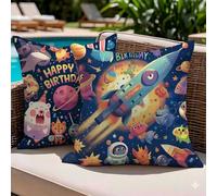 Lot de 2 Housses de Coussin Extérieur Imperméable 35 x 35 Bonheur - Lin Imprimé Double Face avec Fermeture Éclair Invisible - Faire la fête Coussins Canapé Décoratif pour Jardin Balcon Salon, -#b830s