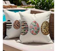 Lot de 2 Housses de Coussin Extérieur Imperméable 40 x 40 Pâques - Lin Imprimé Double Face avec Fermeture Éclair Invisible - œuf de Pâques Coussins Canapé Décoratif pour Jardin Balcon Salon, -#b1260s