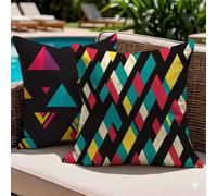 Lot de 2 Housses de Coussin Extérieur Imperméable 45 x 45 Brillant - Lin Imprimé Double Face avec Fermeture Éclair Invisible - Géométrie Coussin Decoratif pour Patio Jardin banc Balcon Salon, -#b1514s
