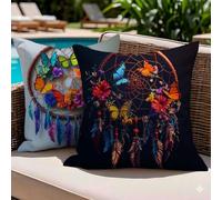 Lot de 2 Housses de Coussin Extérieur Imperméable 50 x 50 Couleur - Lin Imprimé Double Face avec Fermeture Éclair Invisible - Attrape-rêves Coussins Canapé Décoratif pour Jardin Balcon Salon, -#b1188s