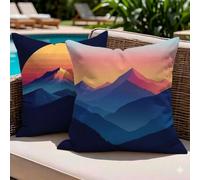 Lot de 2 Housses de Coussin Extérieur Imperméable 60 x 60 Bleu - Lin Imprimé Double Face avec Fermeture Éclair Invisible - Montagne Coussins Canapé pour Jardin Balcon Salon Décoration Maison, -#b1914s