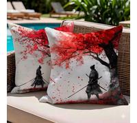 Lot de 2 Housses de Coussin Extérieur Imperméable 60 x 60 Japon - Lin Imprimé Double Face avec Fermeture Éclair Invisible - Guerrier Coussins Canapé pour Jardin Balcon Salon Décoration Maison, -#b778s