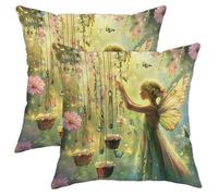 Lot de 2 housses de coussin féériques douces pour décoration de jardin enchanté, décoration magique de printemps et d'été pour maison, canapé, lit, canapé, 45,7 x 45,7 cm, vert