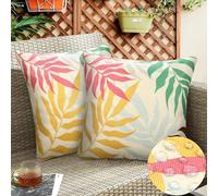 Lot de 2 Housses de Coussin Imperméables 40X40 cm Décoratives Imperméables et Respirantes Feuilles Vertes pour Canapé Jardin Extérieur Décoration Colorée Modèle de Feuilles Colorées Housses De Coussin