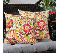 Lot de 2 housses de coussin imperméables pour extérieur 45,7 x 45,7 cm, taie d'oreiller décorative de Noël pour jardin, terrasse, balcon, canapé(Bande blanche rouge)