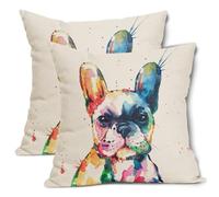 Lot de 2 housses de coussin motif bouledogue français aquarelle - 45,7 x 45,7 cm - Motif chien amusant - Décoration d'intérieur - Cadeau pour chambre à coucher et canapé