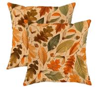 Lot de 2 housses de coussin Motif feuilles de récolte d'automne 35,6 x 35,6 | Motif feuillage d'automne, housses de coussin, thème récolte rustique, décoration de ferme confortable