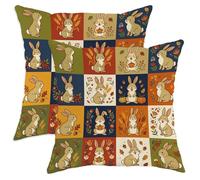 Lot de 2 housses de coussin motif lapin d'automne - 40,6 x 40,6 cm - Housse de coussin rétro mignonne avec fermeture éclair - Décoration d'intérieur en velours d'automne pour canapé, salon, lit