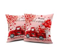 Lot de 2 housses de coussin pour la Saint Valentin - 45,7 x 45,7 cm - Camion gnome amour cœur arbre, Saint-Valentin, extérieur, décoration de mariage