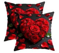 Lot de 2 housses de coussin romantiques et élégantes avec fermeture éclair dissimulée pour salon, chambre à coucher, loft, bureau, voiture, décoration de Saint-Valentin, rouge, 35,6 x 35,6 cm