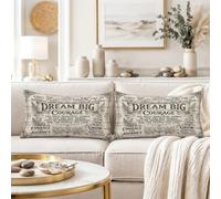 Lot de 2 housses de coussin rustiques avec citation inspirante typographie | Citations de motivation, taies d'oreiller, texture bois rustique, esthétique de ferme, décoration de salon