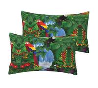 Lot de 2 housses de coussin standard en imitation lin avec impression ara et toucan perchoir de forêts tropicales américaines, grand lit, 30,5 x 50,8 cm