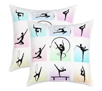 Lot de 2 housses de coussin sur le thème de la gymnastique - 50,8 x 50,8 cm - Motif patchwork simple - Pour enfants, filles et adolescents - Magnifiques silhouettes de danseurs de ballet - Pour