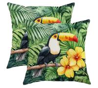 Lot de 2 housses de coussin tropicales avec motif oiseau de toucan vert jungle, coussin d'été pour maison, canapé, lit, canapé, 45,7 x 45,7 cm