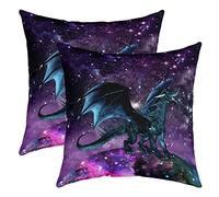 Lot de 2 Housses de Coussins 40x40 Dragon,Taies d'oreiller Nébuleuse Violette,Coussin Décoratifs Espace Mystérieux,Housse d'oreiller Safari Trippant Animaux Sauvages pour Enfants Chambre Décoration