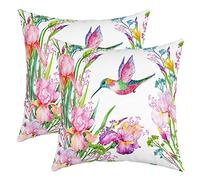 Lot de 2 Housses de Coussins 40x40 Florale, Housse d'oreiller Colibri Iris Fleurs Taie d'oreiller Jardin Plante Magnifique, Taie Oreiller pour Maison Bureau L'Extérieur, Coussin Décoratifs Animaux