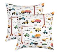 Lot de 2 Housses de Coussins 45x45 Excavatrice Enfant,Housse d'oreiller Tracteur pour La Maison,Taie d'oreiller pour Véhicule de Construction,Housses de Coussin Décorative Bulldozer Crane Cartoon