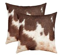 Lot de 2 Housses de Coussins 50x50 Highland Cow Housse d'oreiller en Poils de Vache pour Maison Bureau Lit Canapé,Taie d'oreiller À Texture Animale Housse d'oreiller Décorative Marron pour Canapé