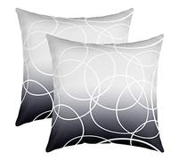 Lot de 2 Housses de Coussins 60x60 Dégradées Ombre, Housse d'oreiller Réversible en Forme de Cercle Géométrique pour Canapé, Taie d'oreiller À Rayures Lignes, Housse de Coussincarré Gris Blanc Rétro